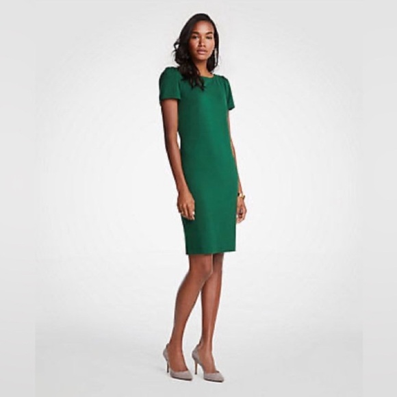 Ann Taylor Puff Sleeve Ponte Sheath Dress in Green - Picture 2 of 8